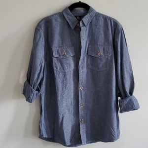 Boys long sleeve button down blue shirt size L
